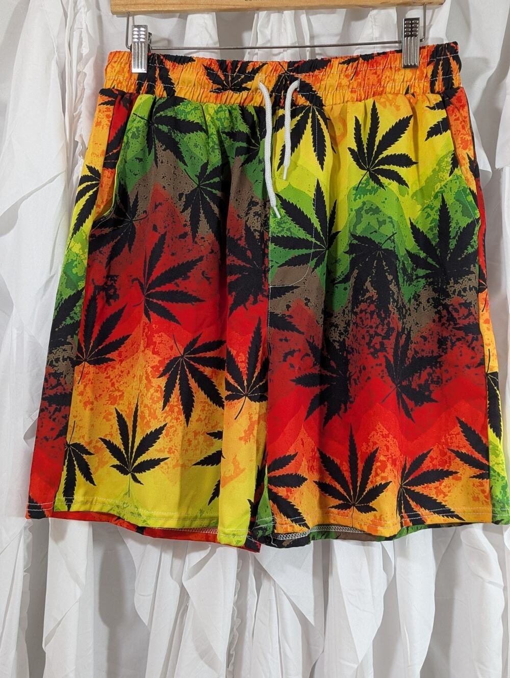 Rasta Ombre Marijuana Leaf Shorts Mens Small S Weed Ganja 420 Festival Beachwear